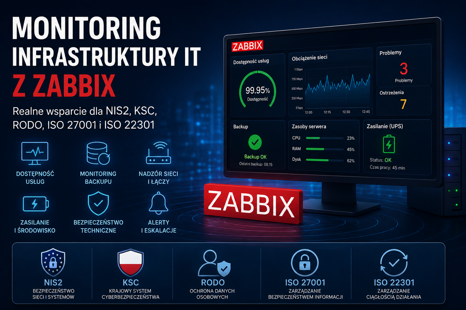 Monitoring infrastruktury jako realne wsparcie dla NIS2, KSC, RODO, ISO 27001 i ISO 22301